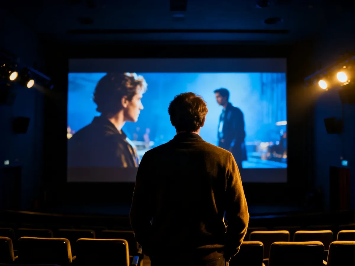 Widz oglądający artystyczny film w kinowej sali
