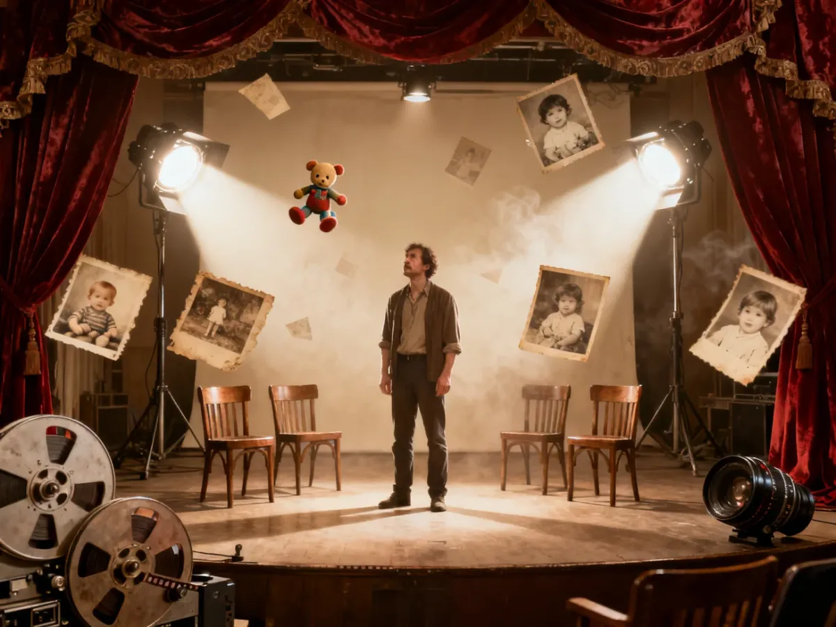 Surreal film set representing Fellini’s blend of memory and imagination