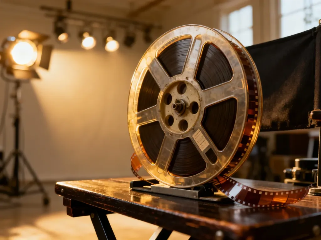 Szpula z taśmą filmową na reżyserskim stole, nawiązująca do klimatu produkcji z Tomem Cruise'em.