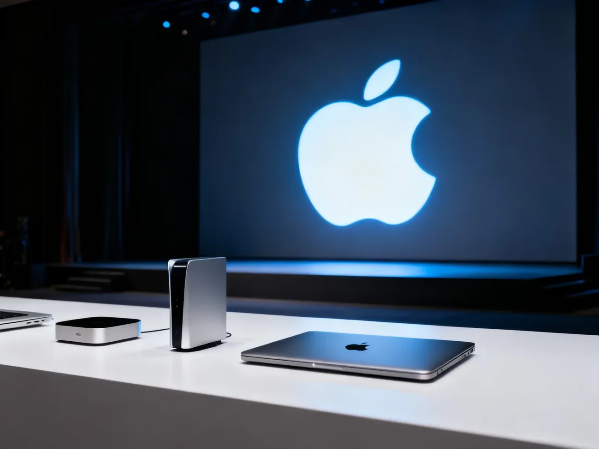 Minimalist scena prezentacji nowych urządzeń Apple