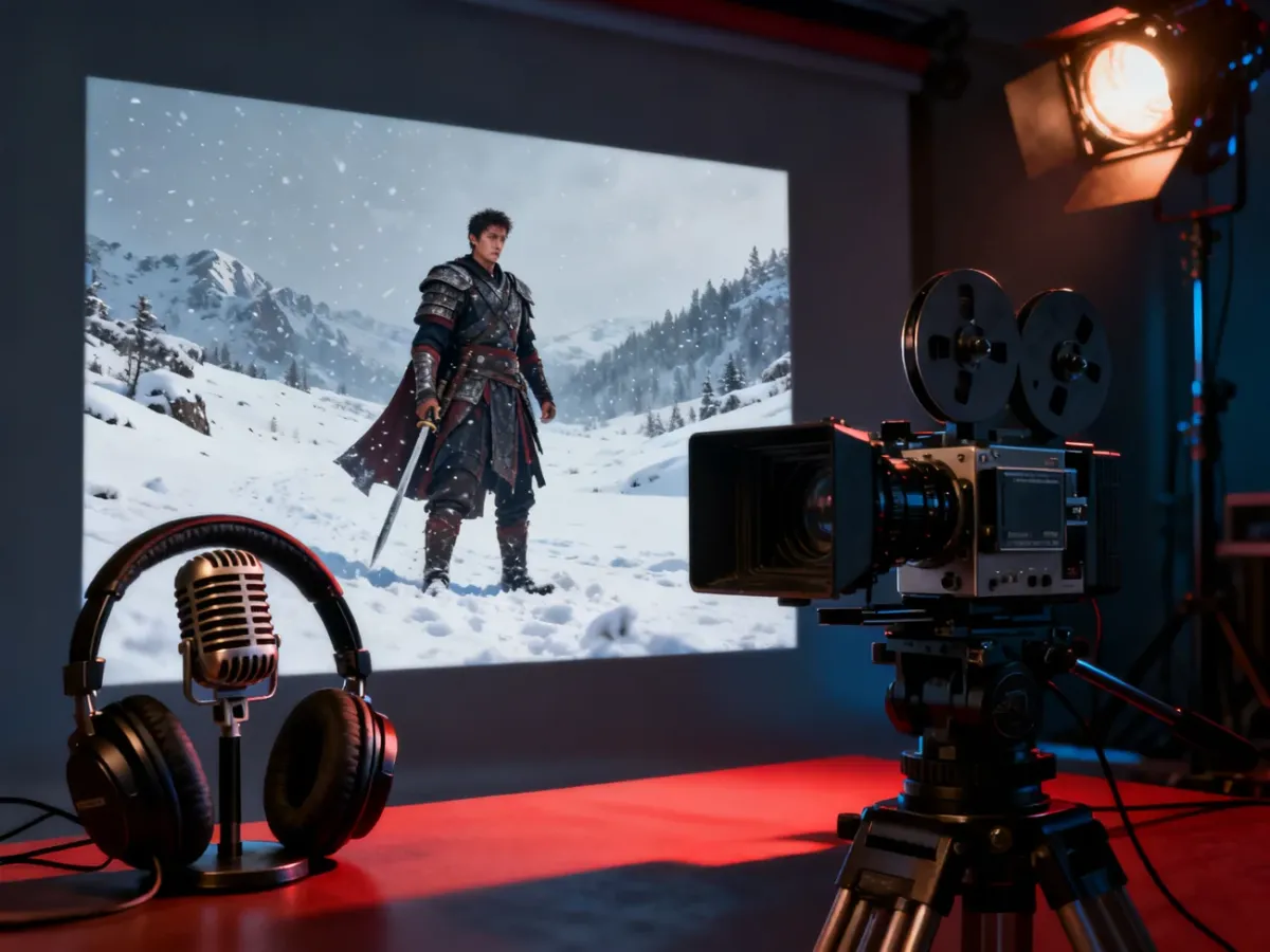 Kolaż przedstawiający kino akcji, muzykę i dokument filmowy