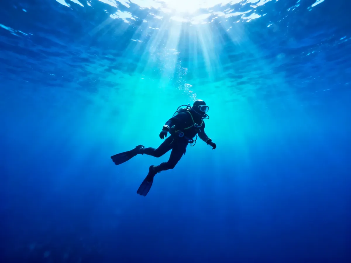 Nurek głębinowy unoszący się w błękitnych wodach oceanu