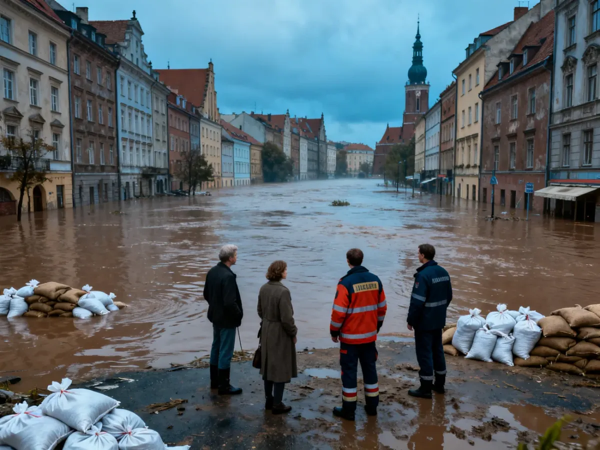 Mieszkańcy i służby mierzą się z podnoszącą się wodą podczas powodzi w mieście